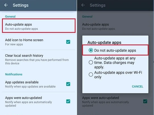 Disabling auto update apps on Android