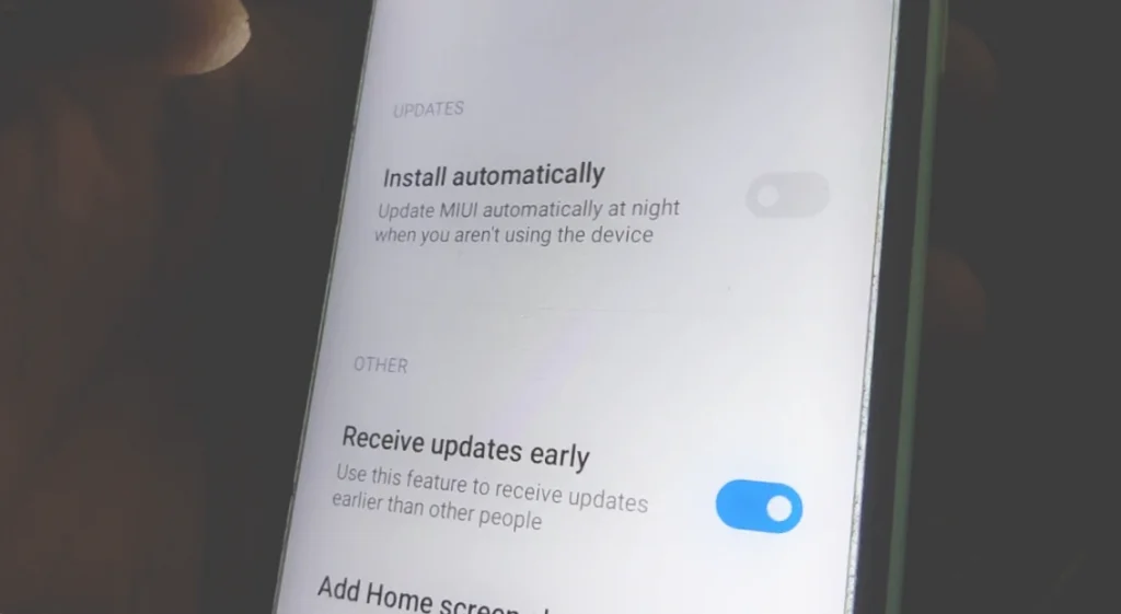 MIUI early update menu