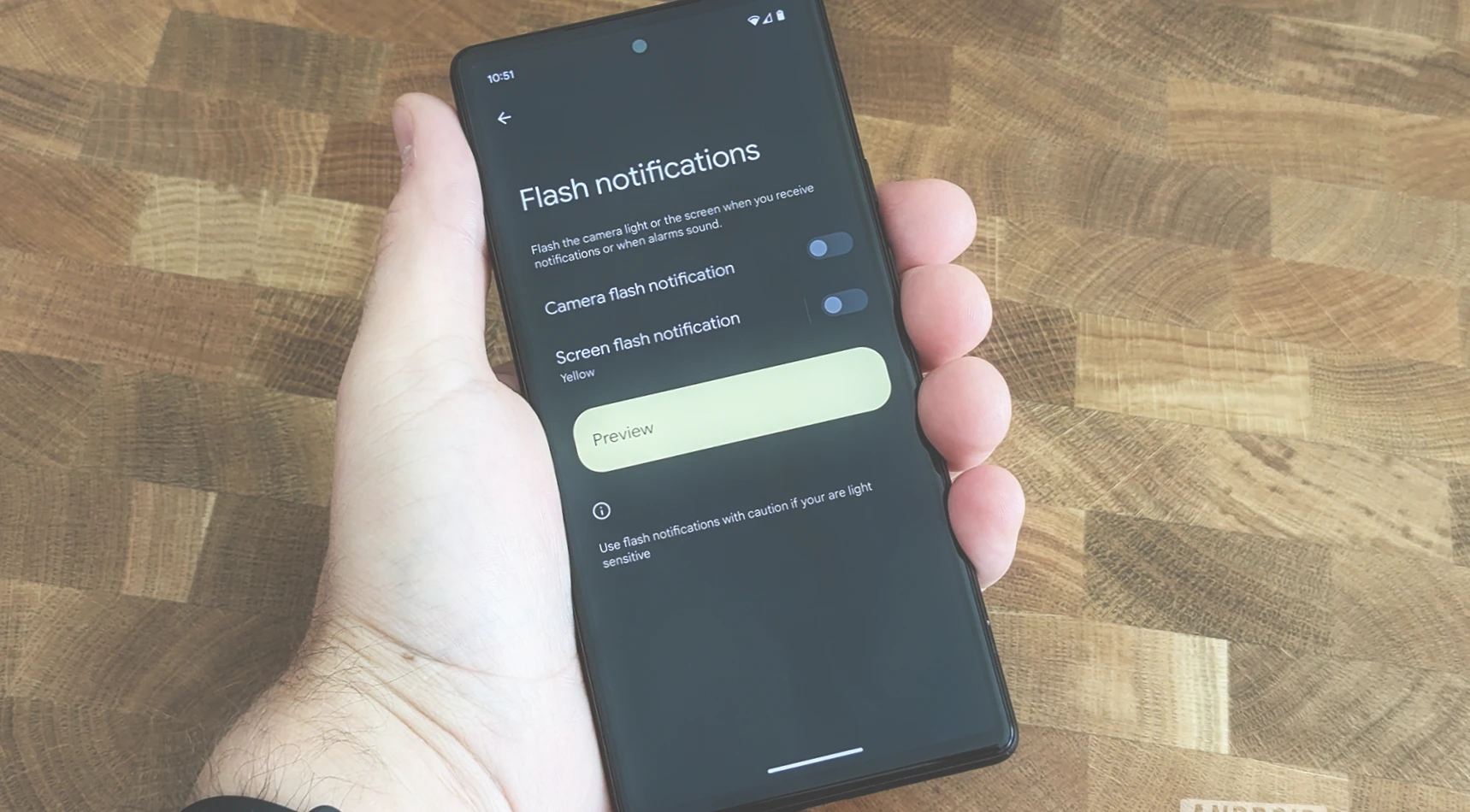 Android flash notifications menu