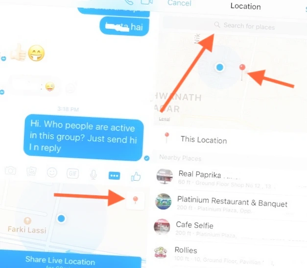 Sharing location on facebook messenger