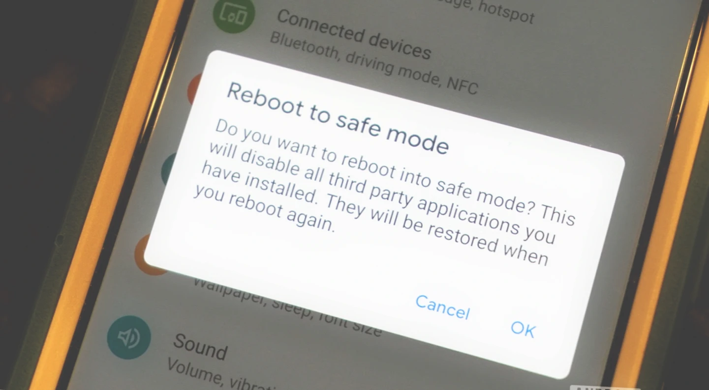 Reboot to safe mode android notification