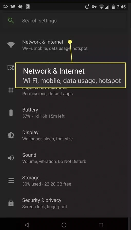 Network & Internet Android settings