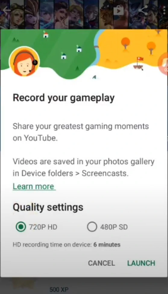 Screen recording via Google Play Games on Android