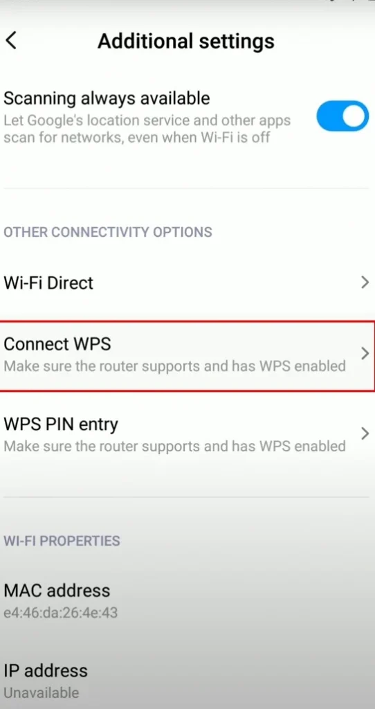 Additional settings of Wi-Fi