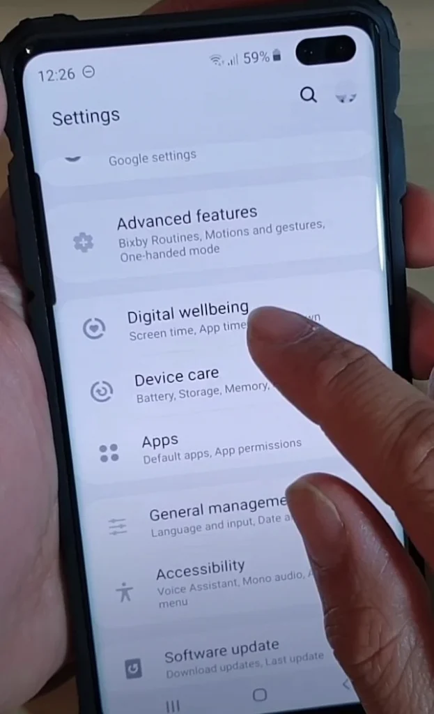 Digital Wellbeing settings menu