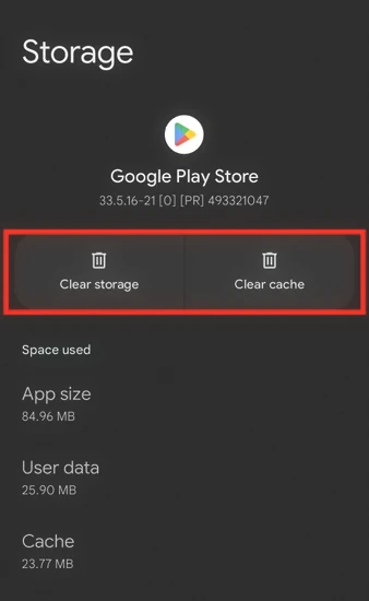 Clearing cache and data Android menu