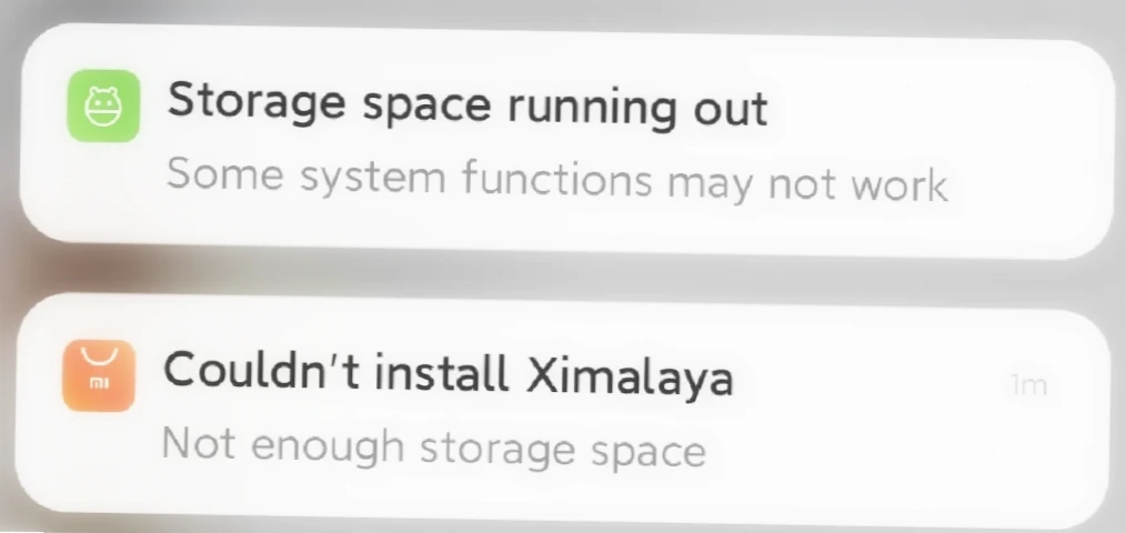 Notification "Storage space running out" on Android