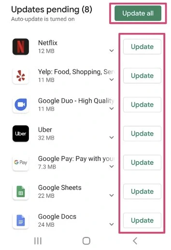Updating android apps menu