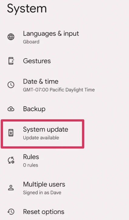 System update on Android