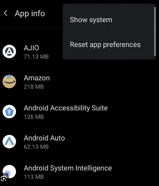 Reset App Preferences android settings
