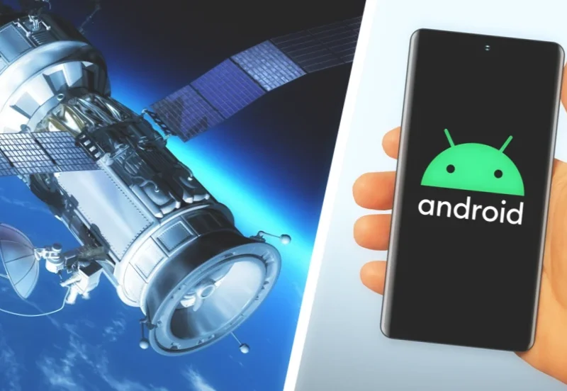 Satellite in the space and smartphone in the hand